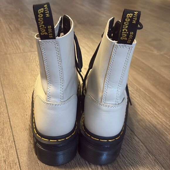 Dr Martens Audrick Nappa Leather Lux Platform Ankle Combat Boot Cobblestone Grey - Picture 3 of 8